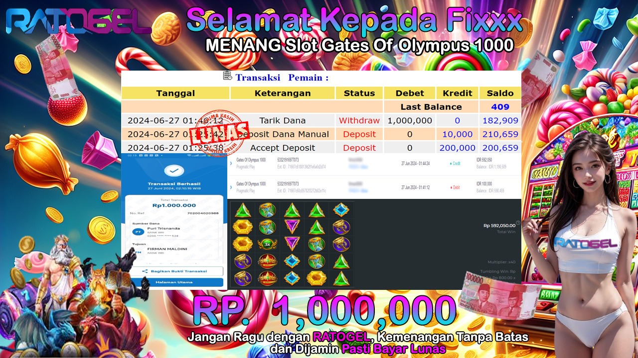 BUKTI JACKPOT SLOT GATES OF OLYMPUS 1000 TERPERCAYA DI INDONESIA TGL 27-06-2024