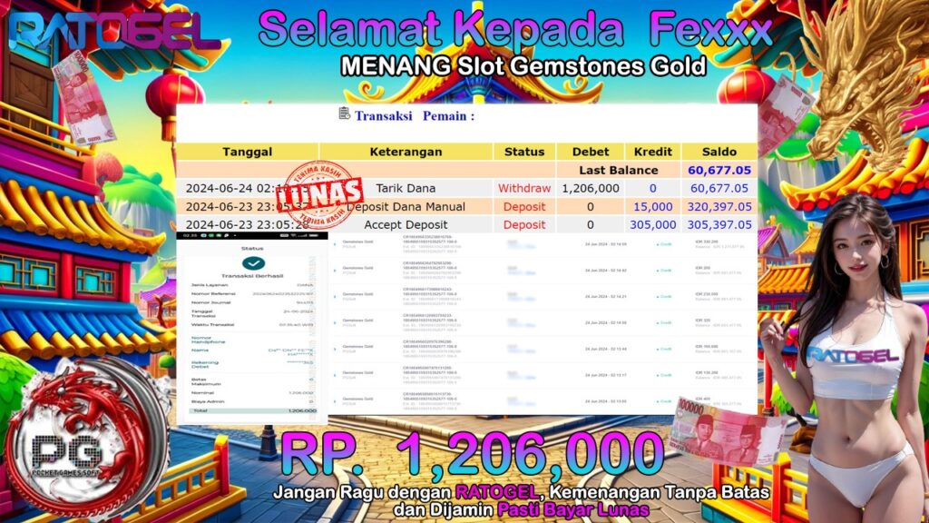 BUKTI JACKPOT SLOT GEMSTONES GOLD TERPERCAYA DI INDONESIA TGL 24-06-2024