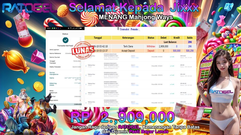 BUKTI JACKPOT SLOT MAHJONG WAYS TERPERCAYA DI INDONESIA TGL 18-06-2024