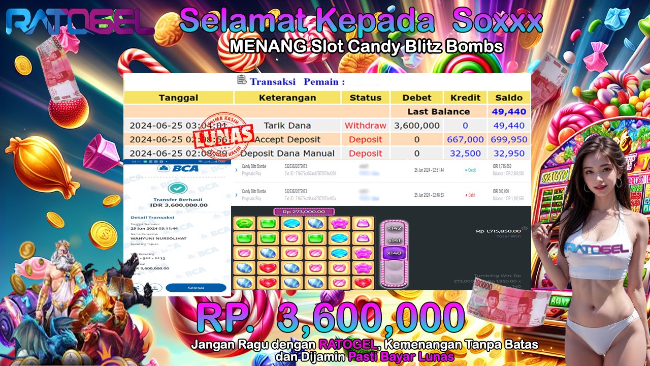 BUKTI JACKPOT SLOT CANDY BLITZ BOMBS TERPERCAYA DI INDONESIA TGL 25-06-2024