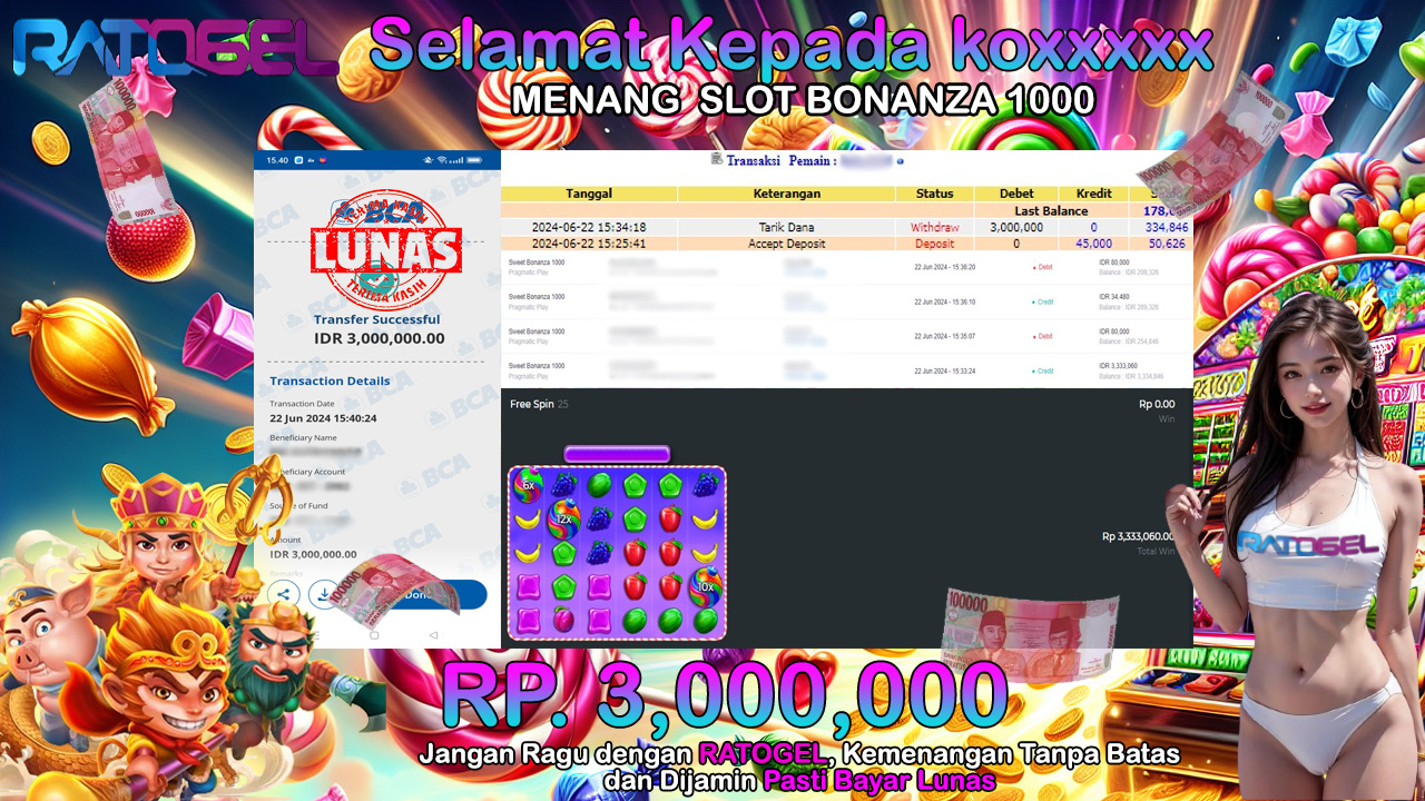 BUKTI JACKPOT SLOT SWEET BONANZA 1000 TERPERCAYA DI INDONESIA TGL 22-06-2024