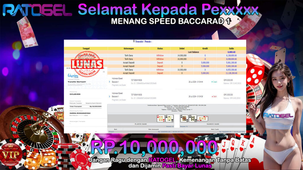 BUKTI JACKPOT SPEED BACCARAT 1 TERPERCAYA DI INDONESIA TGL 29-07-2024