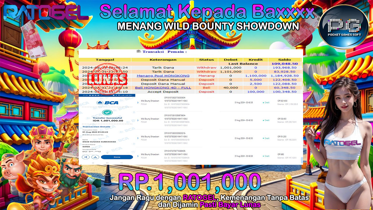 BUKTI JACKPOT SLOT WILD BOUNTY SHOWDOWN TERPERCAYA DI INDONESIA TGL 01-08-2024