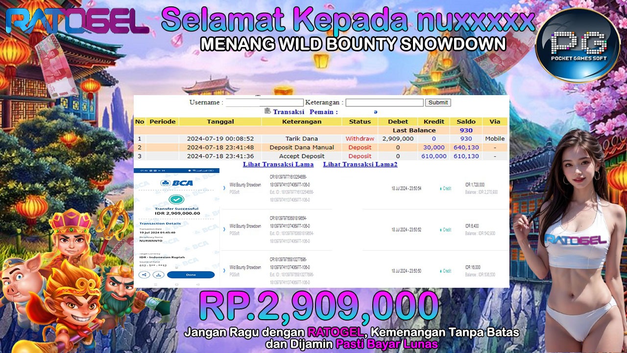 BUKTI JACKPOT SLOT WILD BOUNTY SNOWDOWN TERPERCAYA DI INDONESIA TGL 19-07-2024