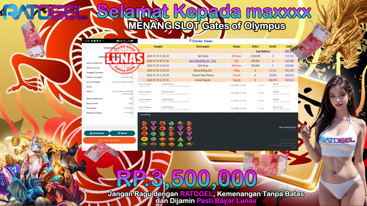 BUKTI JACKPOT SLOT GATES OF OLYMPUS TERPERCAYA DI INDONESIA TGL 26-07-2024