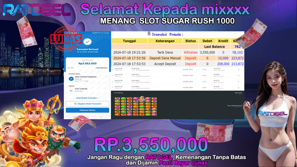 BUKTI JACKPOT SLOT SUGAR RUSH  1000 TERPERCAYA DI INDONESIA TGL 18-07-2024