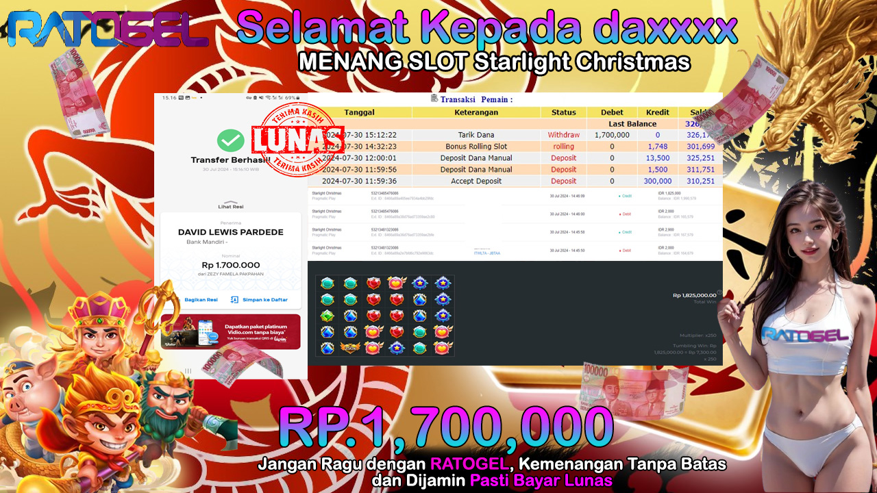 BUKTI JACKPOT SLOT STARLIGHT CHRISTMAS TERPERCAYA DI INDONESIA TGL 30-07-2024