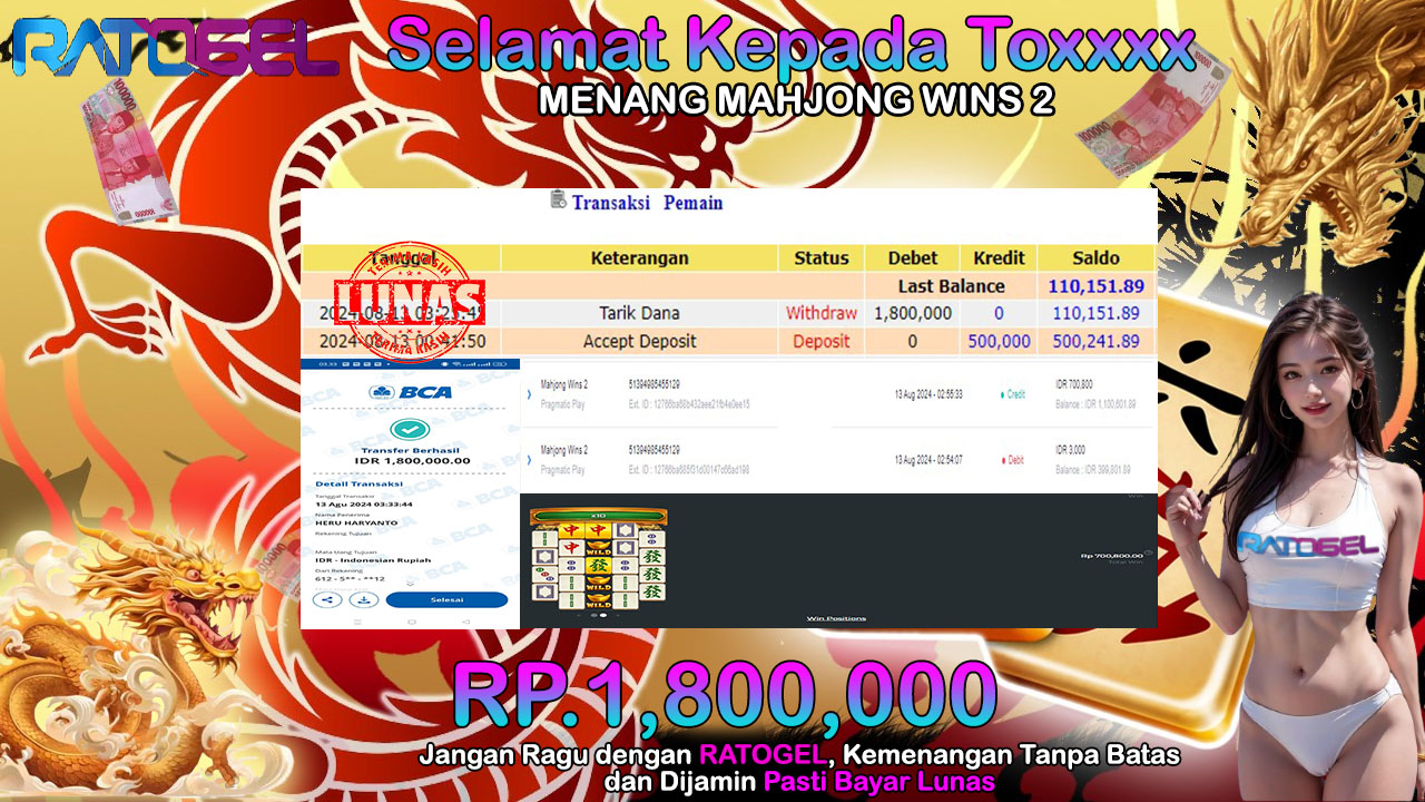 BUKTI JACKPOT SLOT MAHJONG WINS 2 TERPERCAYA DI INDONESIA TGL 13-08-2024