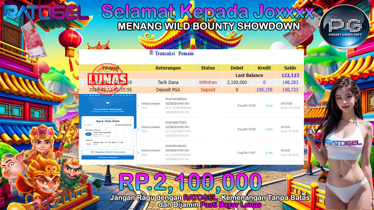 BUKTI JACKPOT SLOT WILD BOUNTY SHOWDOWN TERPERCAYA DI INDONESIA TGL 12-08-2024