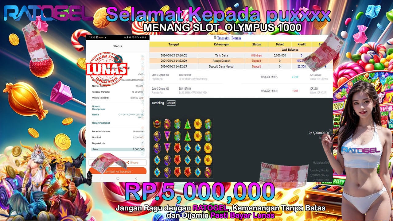 BUKTI JACKPOT SLOT GATES OF OLYMPUS 1000 TERPERCAYA DI INDONESIA TGL 13-08-2024