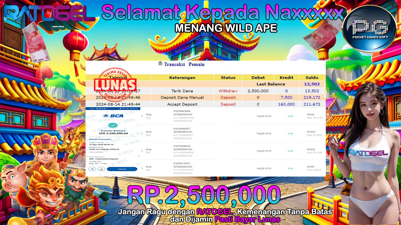 BUKTI JACKPOT SLOT WILD APE  TERPERCAYA DI INDONESIA TGL 15-08-2024