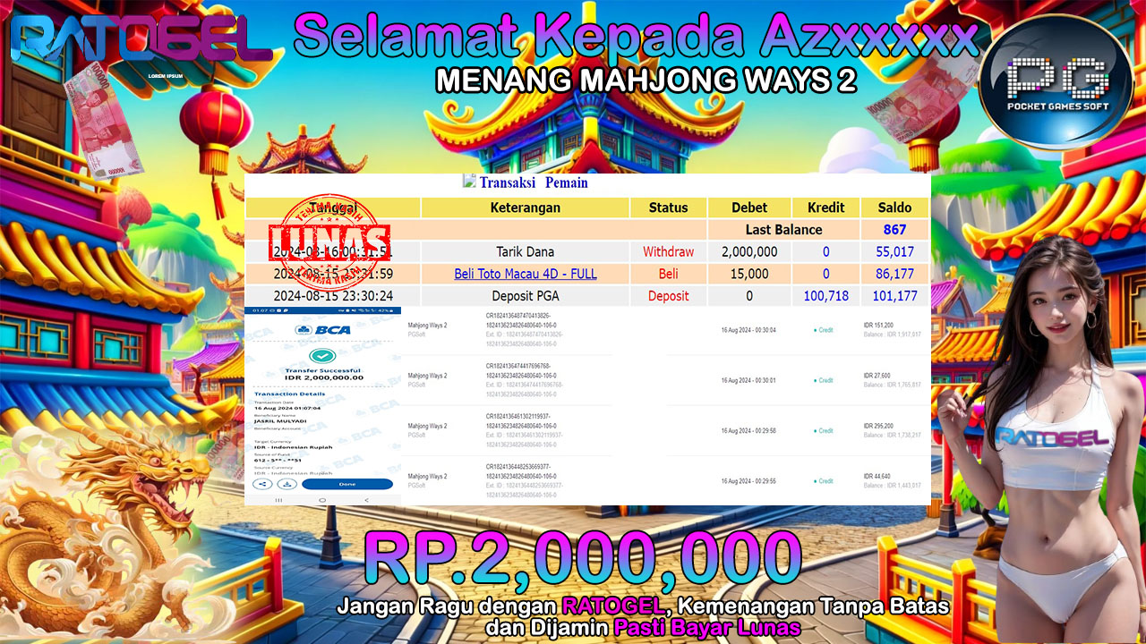 BUKTI JACKPOT SLOT MAHJONG WAYS 2  TERPERCAYA DI INDONESIA TGL 16-08-2024