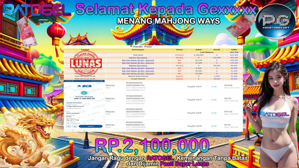 BUKTI JACKPOT SLOT MAHJONG WAYS  TERPERCAYA DI INDONESIA TGL 19-08-2024