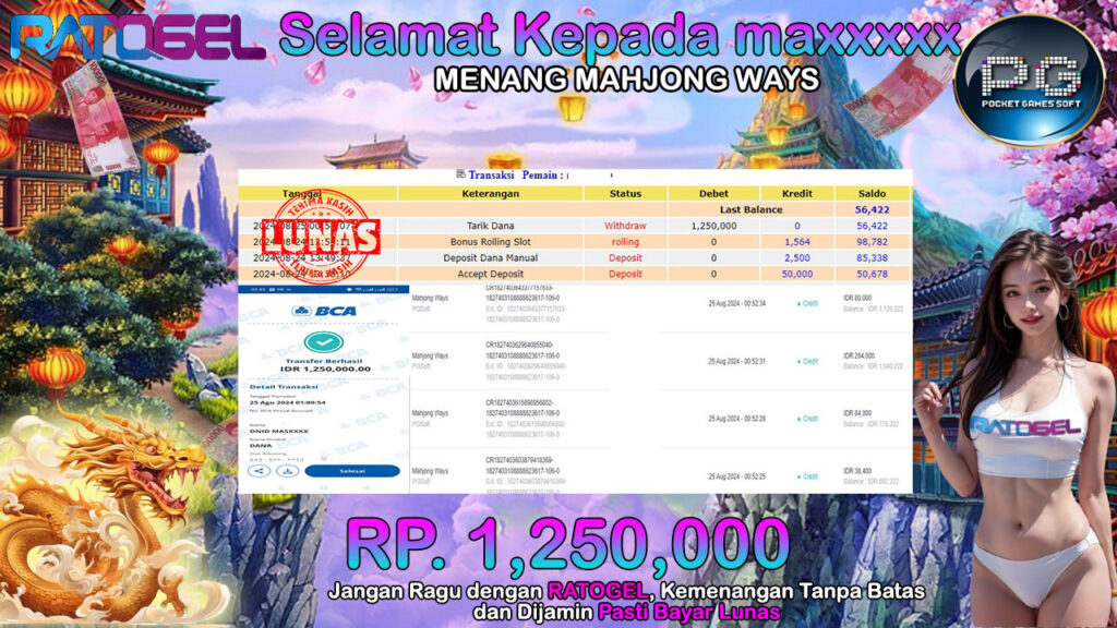 BUKTI JACKPOT SLOT MAHJONG WAYS   TERPERCAYA DI INDONESIA TGL 25-08-2024