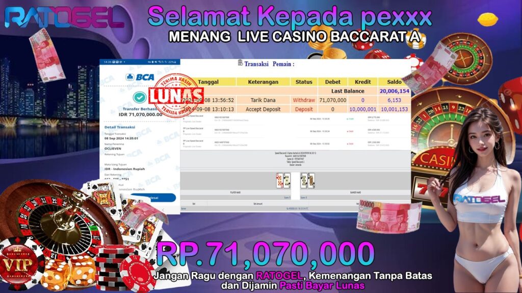 BUKTI JACKPOT LIVE CASINO BACCARAT A TERPERCAYA DI INDONESIA TGL 08-09-2024