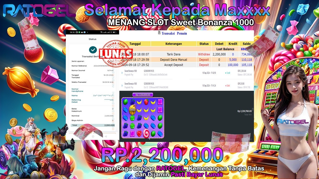 BUKTI JACKPOT SLOT SWEET BONANZA 1000 TERPERCAYA DI INDONESIA TGL 18-09-2024