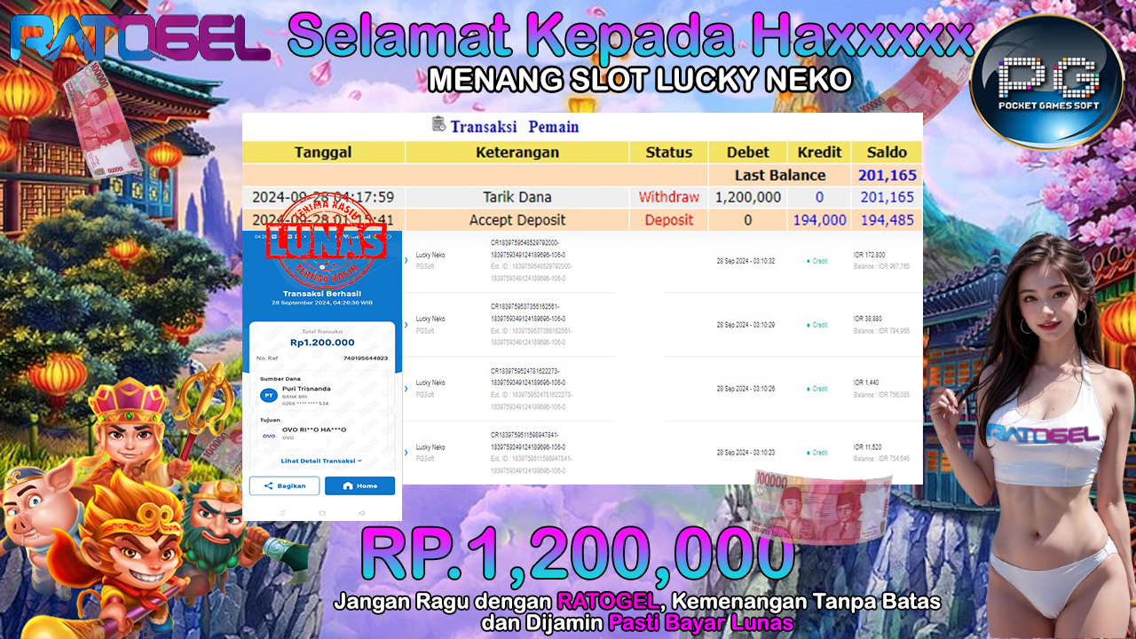 BUKTI JACKPOT SLOT LUCKY NEKO TERPERCAYA DI INDONESIA TGL 28-09-2024