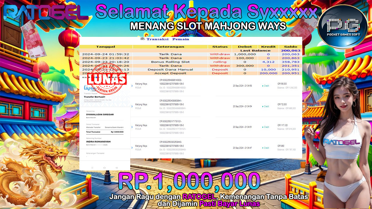 BUKTI JACKPOT SLOT MAHJONG WAYS  TERPERCAYA DI INDONESIA TGL 24-09-2024