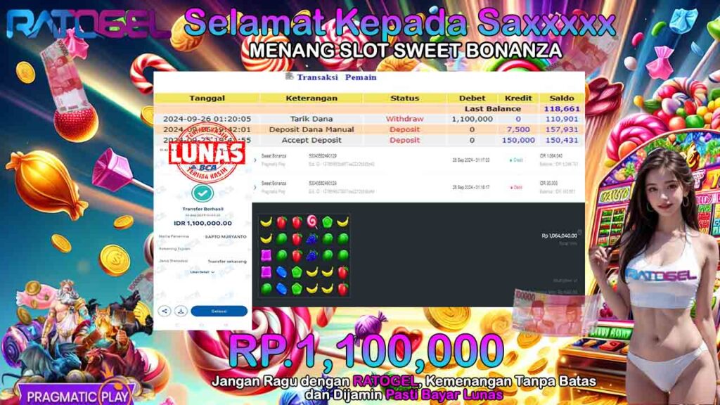 BUKTI JACKPOT SLOT SWEET BONANZA TERPERCAYA DI INDONESIA TGL 26-09-2024