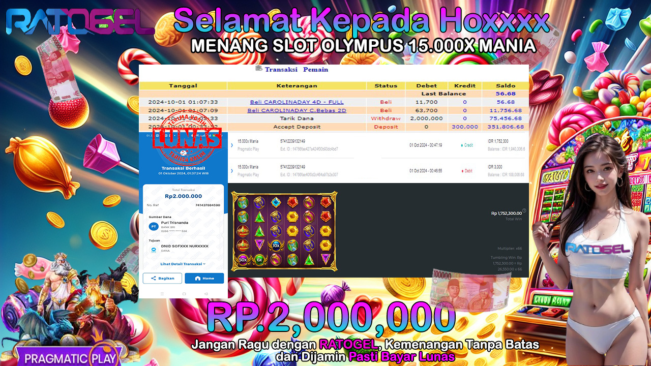 BUKTI JACKPOT SLOT OLYMPUS 15.000X MANIA TERPERCAYA DI INDONESIA TGL 01-10-2024