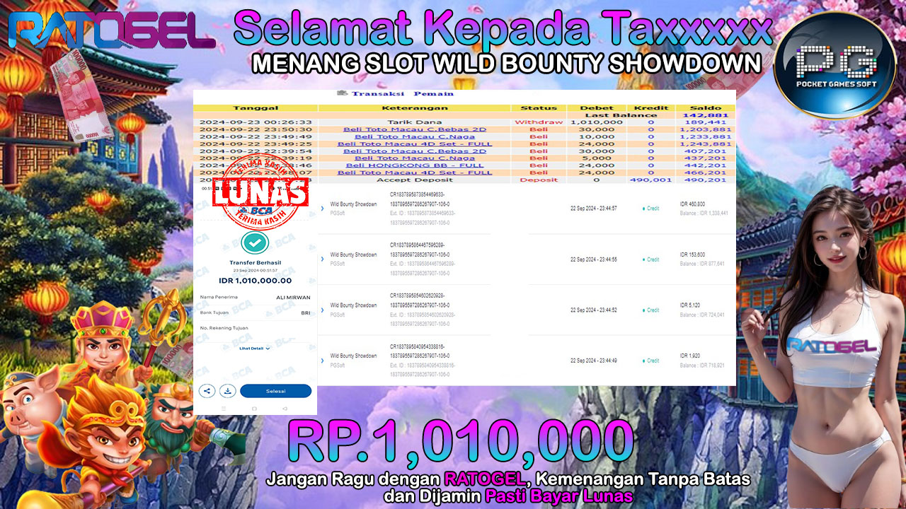 BUKTI JACKPOT SLOT WILD BOUNTY SHOWDOWN TERPERCAYA DI INDONESIA TGL 23-09-2024