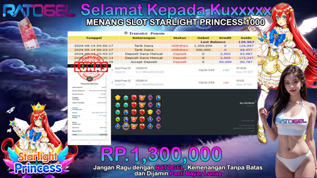 BUKTI JACKPOT SLOT STARLIGHT PRINCESS  1000 TERPERCAYA DI INDONESIA TGL 14-09-2024