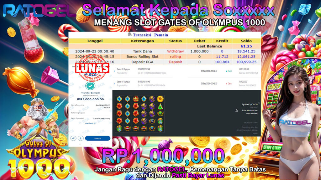 BUKTI JACKPOT SLOT GATES OF OLYMPUS 1000 TERPERCAYA DI INDONESIA TGL 23-09-2024