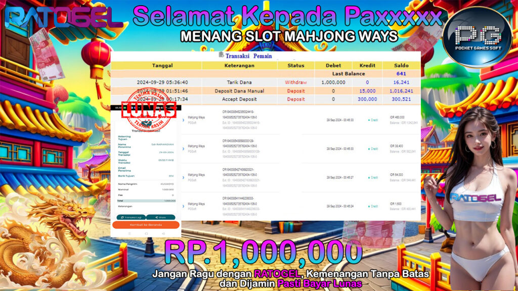 BUKTI JACKPOT SLOT MAHJONG WAYS TERPERCAYA DI INDONESIA TGL 29-09-2024