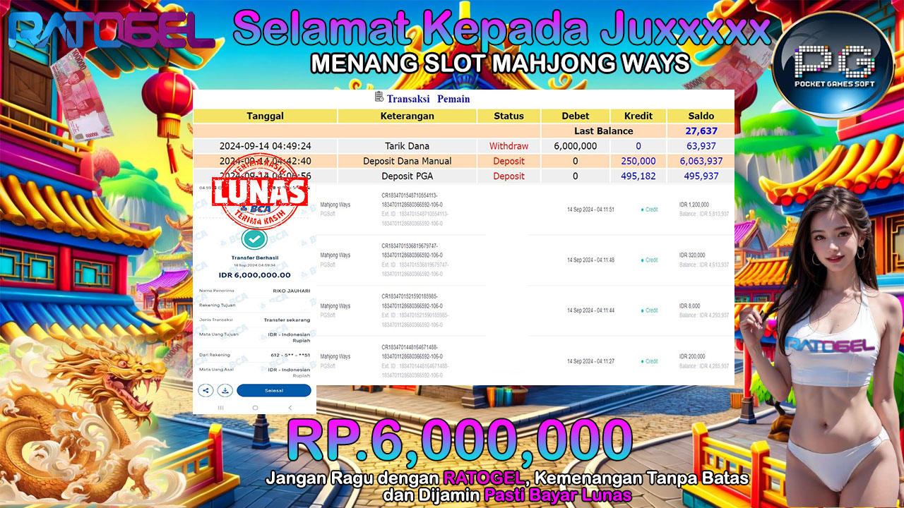 BUKTI JACKPOT SLOT MAHJONG WAYS  TERPERCAYA DI INDONESIA TGL 14-09-2024