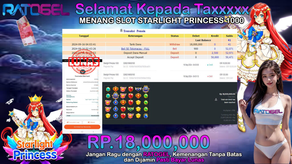 BUKTI JACKPOT SLOT STARLIGHT PRINCESS 1000 TERPERCAYA DI INDONESIA TGL 16-09-2024