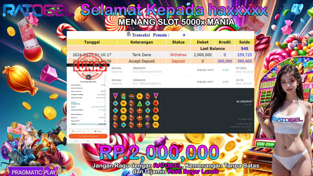 BUKTI JACKPOT SLOT 5000x MANIA TERPERCAYA DI INDONESIA TGL 20-09-2024