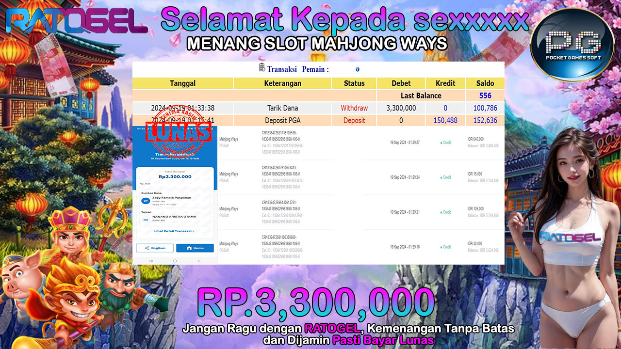 BUKTI JACKPOT SLOT MAHJONG WAYS TERPERCAYA DI INDONESIA TGL 19-09-2024