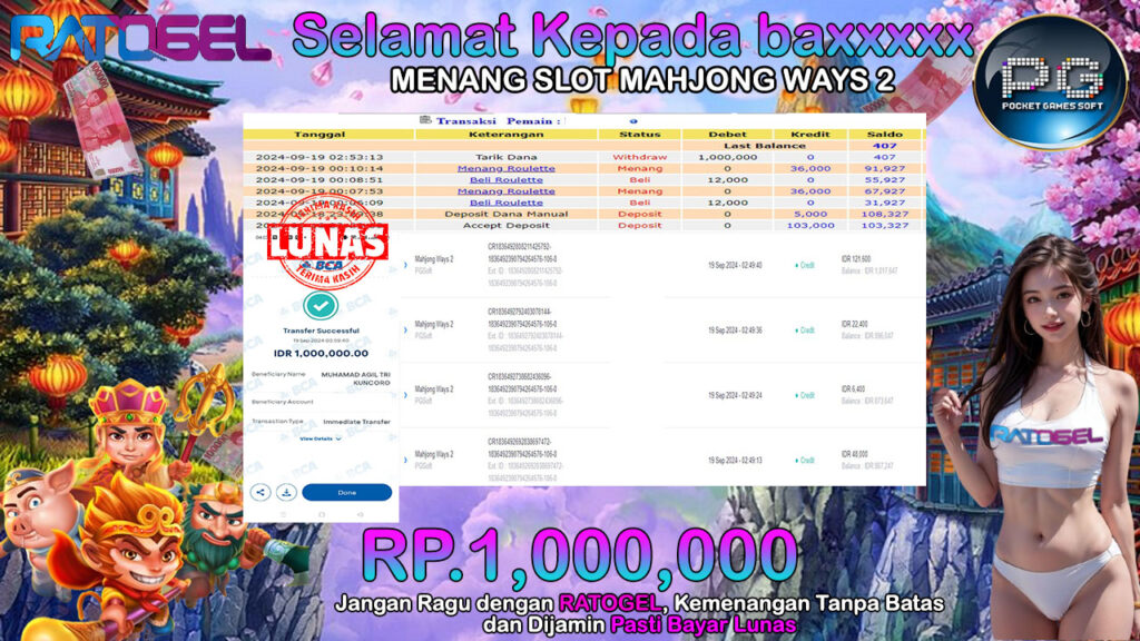 BUKTI JACKPOT SLOT MAHJONG WAYS 2 TERPERCAYA DI INDONESIA TGL 19-09-2024