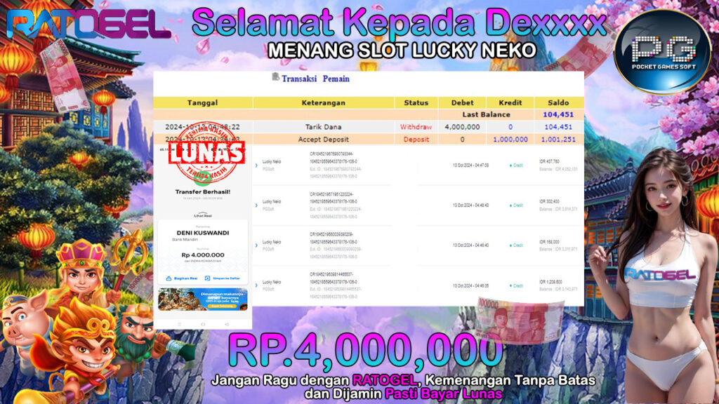 BUKTI JACKPOT SLOT LUCKY NEKO TERPERCAYA DI INDONESIA TGL 13-10-2024