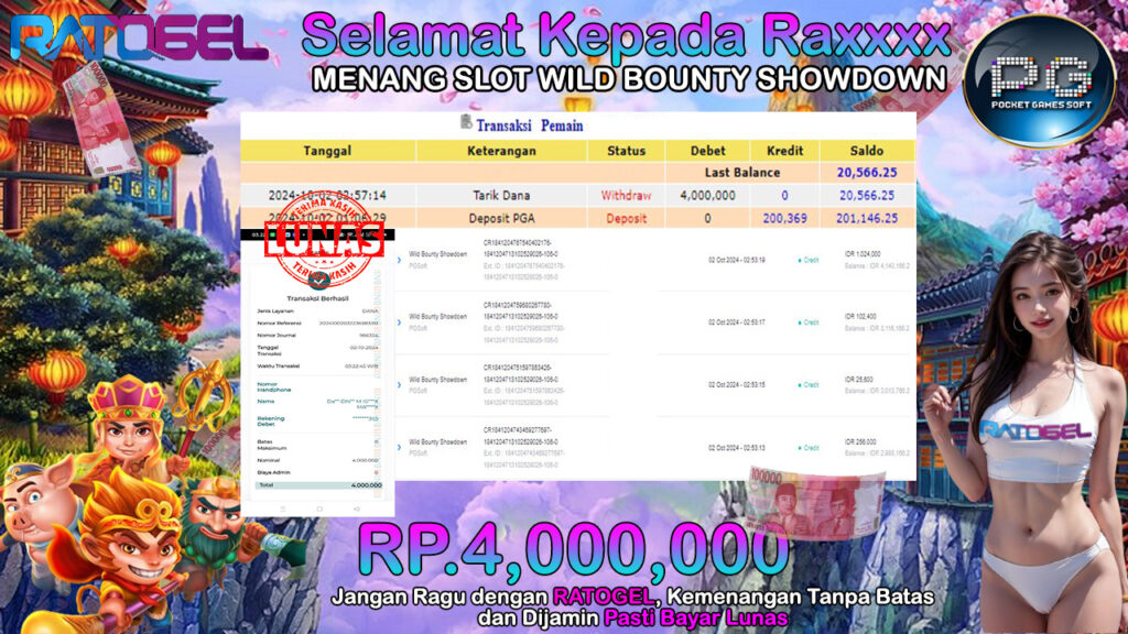 BUKTI JACKPOT SLOT WILD BOUNTY SHOWDOWN TERPERCAYA DI INDONESIA TGL 02-10-2024