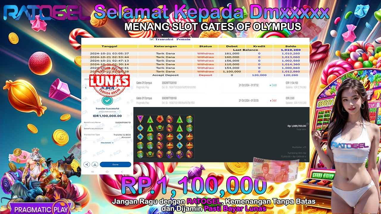 BUKTI JACKPOT SLOT GATES OF OLYMPUS  TERPERCAYA DI INDONESIA TGL 21-10-2024