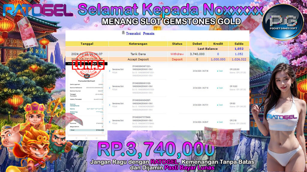 BUKTI JACKPOT SLOT GEMSTONES GOLD TERPERCAYA DI INDONESIA TGL 23-10-2024