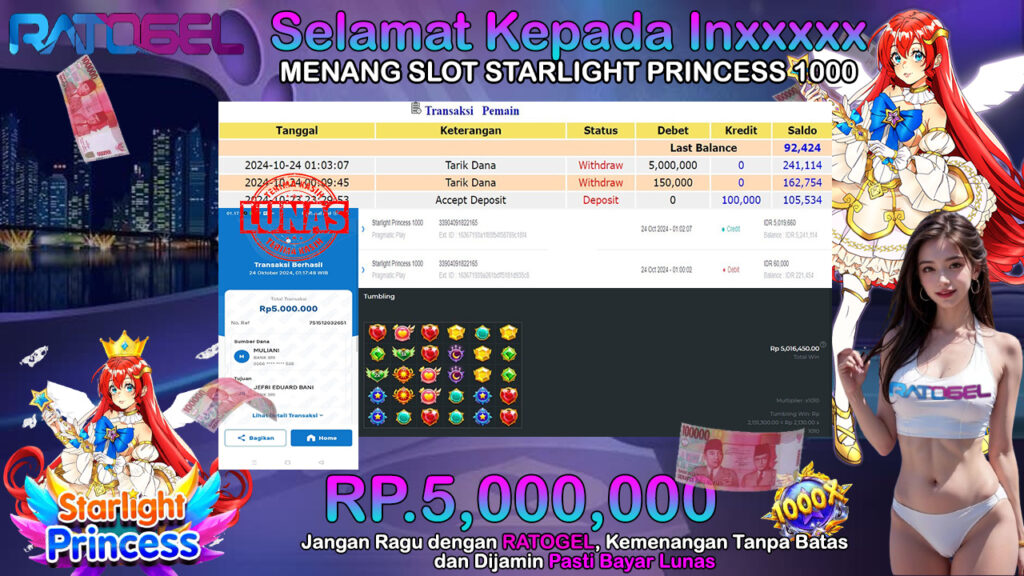 BUKTI JACKPOT SLOT STARLIGHT PRINCESS  1000 TERPERCAYA DI INDONESIA TGL 24-10-2024