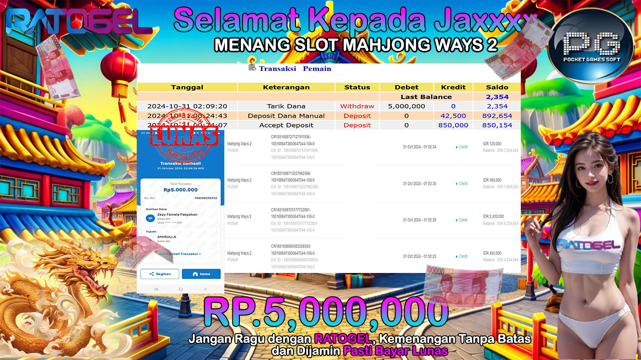 BUKTI JACKPOT SLOT MAHJONG WAYS 2 TERPERCAYA DI INDONESIA TGL 31-10-2024