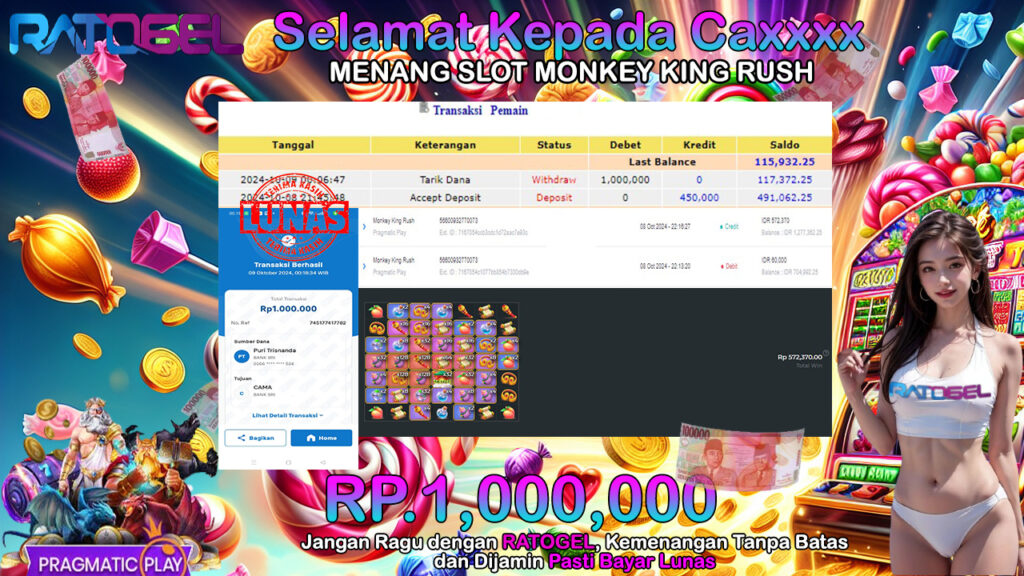 BUKTI JACKPOT SLOT MONKEY KING RUSH TERPERCAYA DI INDONESIA TGL 09-10-2024