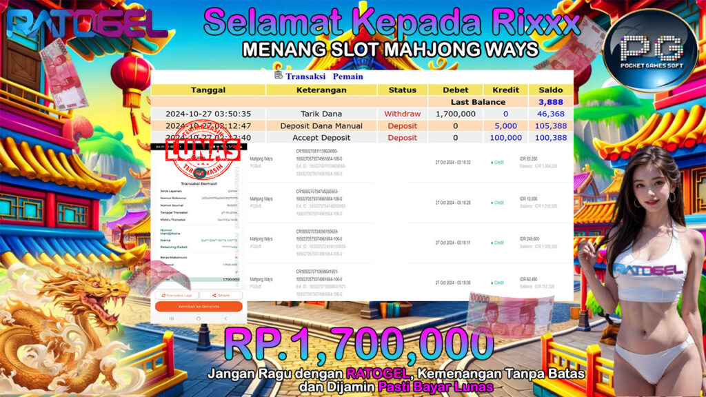 BUKTI JACKPOT SLOT MAHJONG WAYS TERPERCAYA DI INDONESIA TGL 27-10-2024