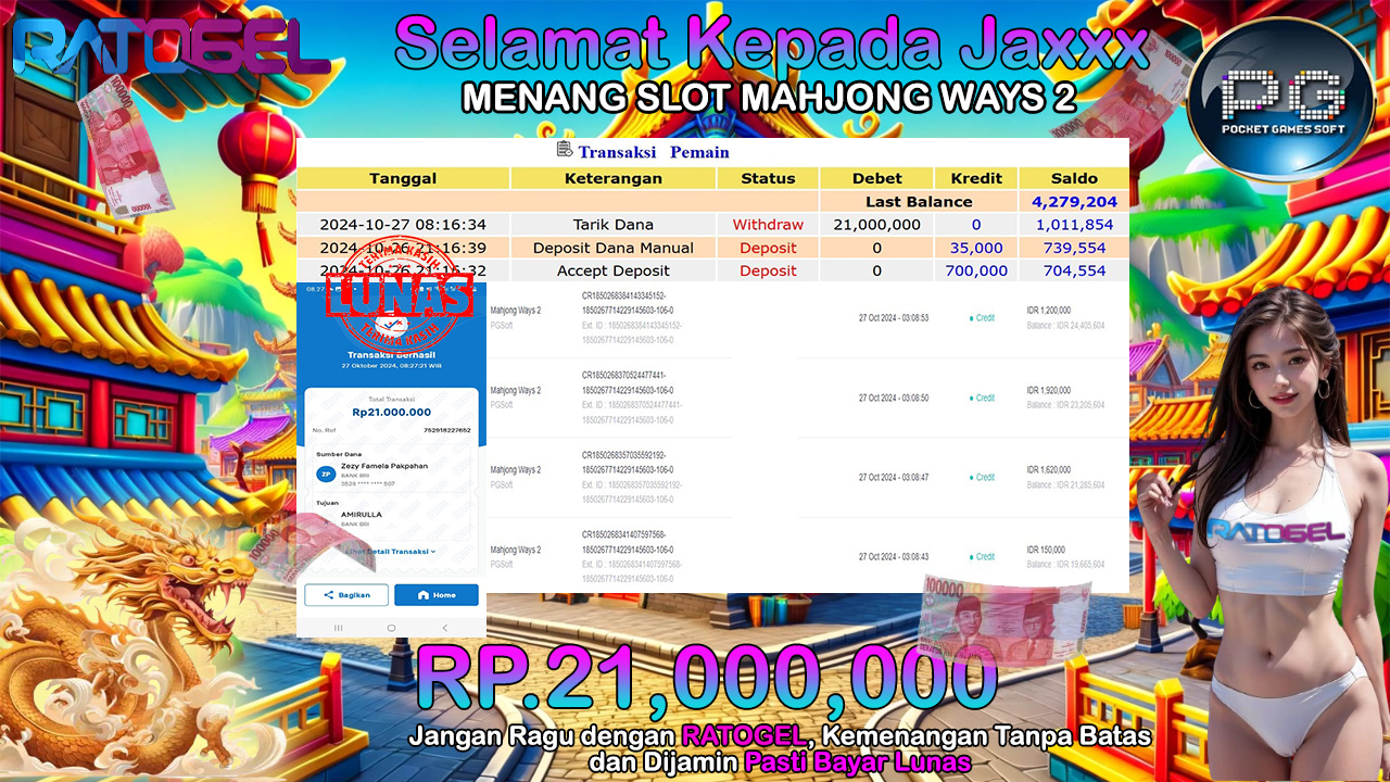 BUKTI JACKPOT SLOT MAHJONG WAYS 2 TERPERCAYA DI INDONESIA TGL 27-10-2024