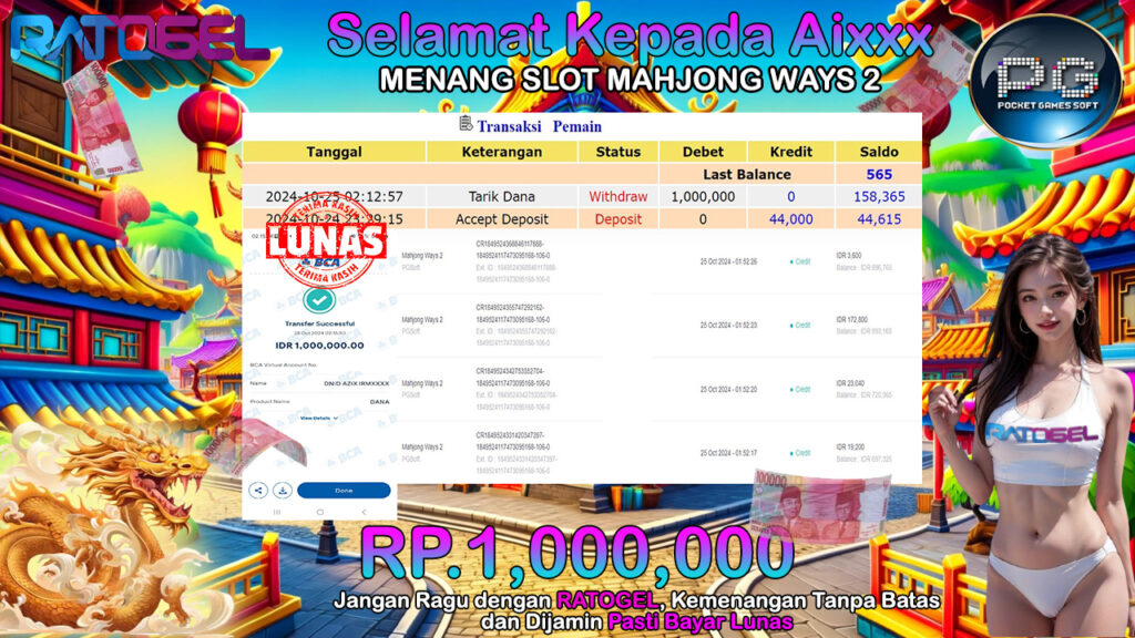 BUKTI JACKPOT SLOT MAHJONG WAYS 2 TERPERCAYA DI INDONESIA TGL 25-10-2024