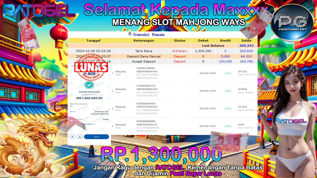 BUKTI JACKPOT SLOT MAHJONG WAYS TERPERCAYA DI INDONESIA TGL 28-10-2024