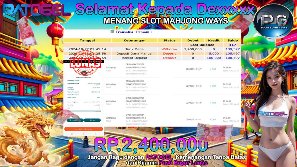 BUKTI JACKPOT SLOT MAHJONG WAYS TERPERCAYA DI INDONESIA TGL 22-10-2024