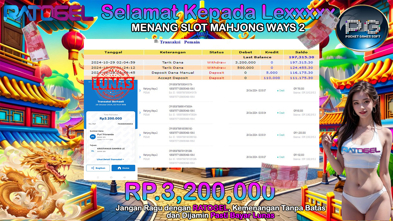 BUKTI JACKPOT SLOT MAHJONG WAYS 2 TERPERCAYA DI INDONESIA TGL 29-10-2024