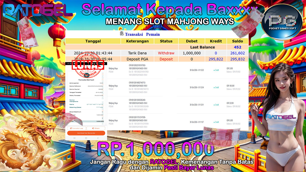 BUKTI JACKPOT SLOT MAHJONG WAYS TERPERCAYA DI INDONESIA TGL 30-10-2024