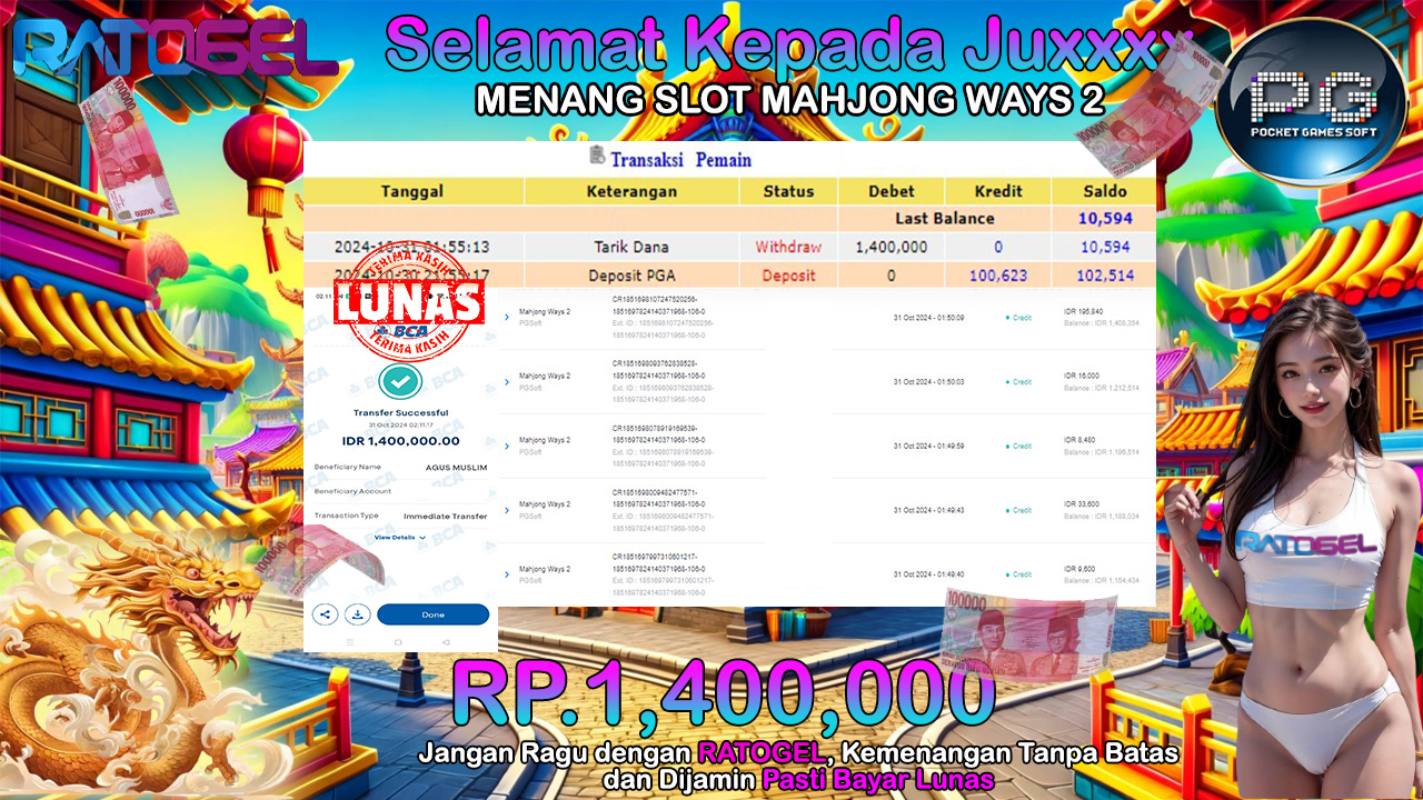 BUKTI JACKPOT SLOT MAHJONG WAYS 2 TERPERCAYA DI INDONESIA TGL 31-10-2024