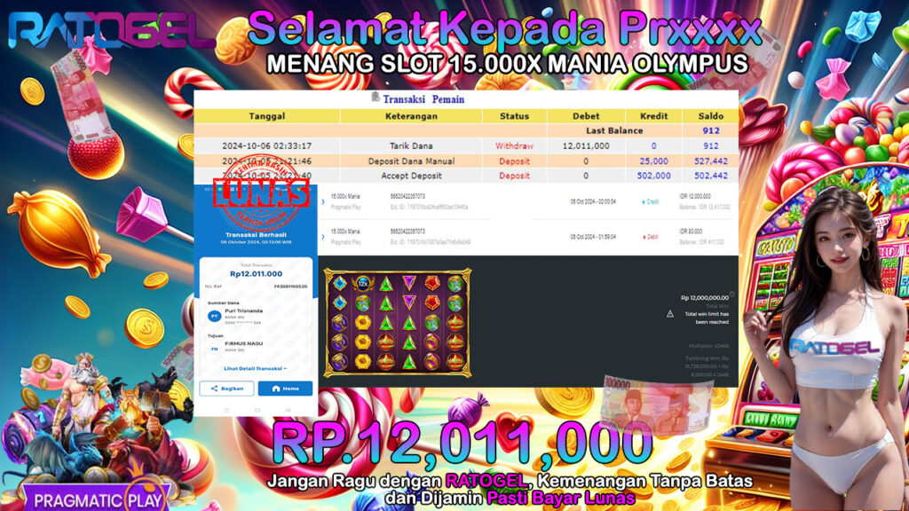 BUKTI JACKPOT SLOT 15.000x MANIA OLYMPUS  TERPERCAYA DI INDONESIA TGL 06-10-2024