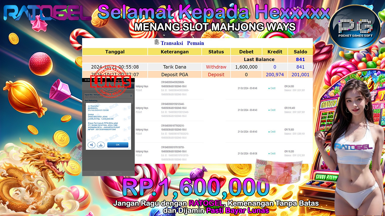 BUKTI JACKPOT SLOT MAHJONG WAYS TERPERCAYA DI INDONESIA TGL 21-10-2024